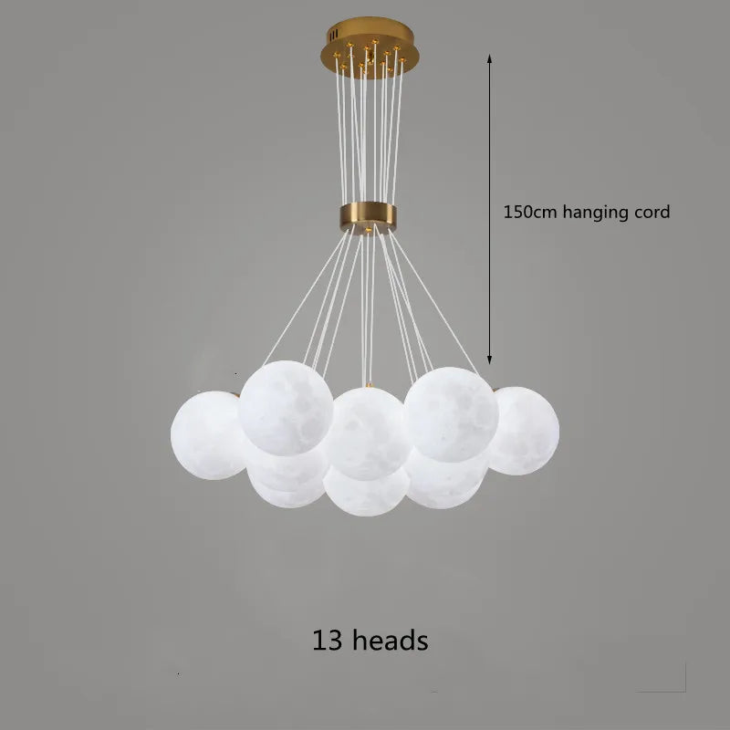 Nordic Planet 3D Moon Ceiling Chandelier Living Room Decoration Designer Creative Dining Room Bedroom Pendant Lamp Lustre Fixtur