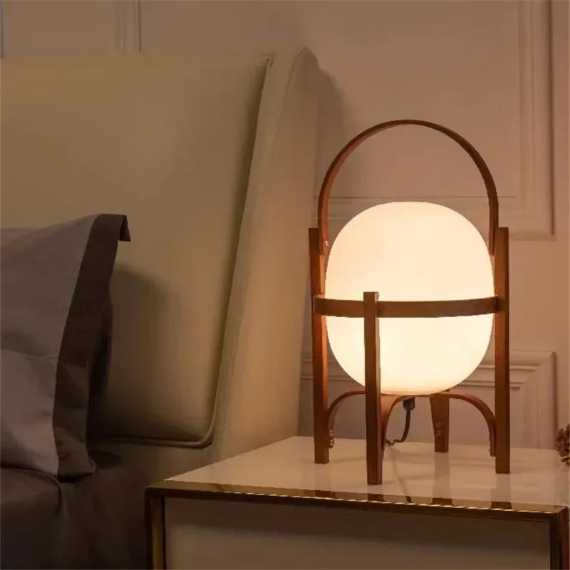 Wabi Sabi Wood LED Table Lamp Minimalist Glass Lampshade for Study Bedroom Bedside Living Room Reading Home Decor Standing Light