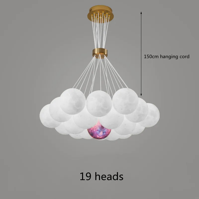 Nordic Planet 3D Moon Ceiling Chandelier Living Room Decoration Designer Creative Dining Room Bedroom Pendant Lamp Lustre Fixtur