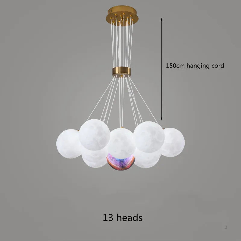 Nordic Planet 3D Moon Ceiling Chandelier Living Room Decoration Designer Creative Dining Room Bedroom Pendant Lamp Lustre Fixtur
