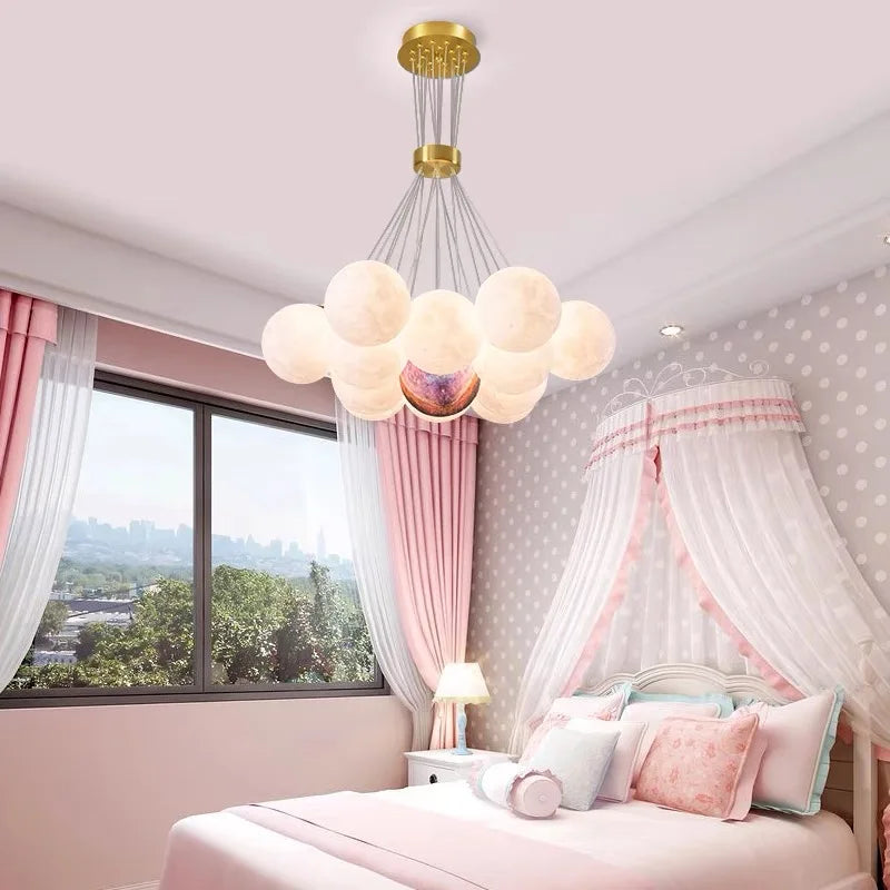 Nordic Planet 3D Moon Ceiling Chandelier Living Room Decoration Designer Creative Dining Room Bedroom Pendant Lamp Lustre Fixtur