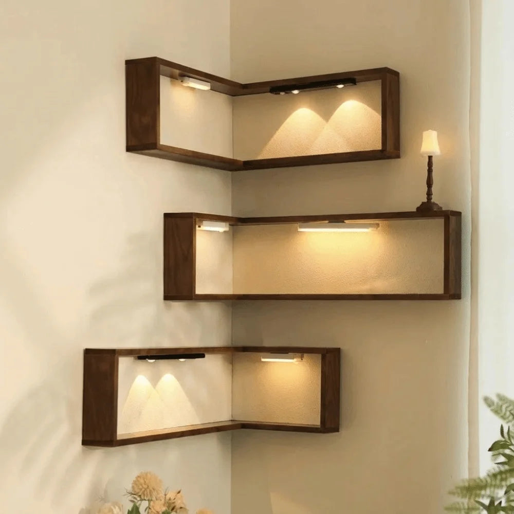 Space Saving 90 Degree Corner Wall Shelf Floating Shelf Suspended Corner Bookshelf Wall Mounted Wooden Display Shelf Home