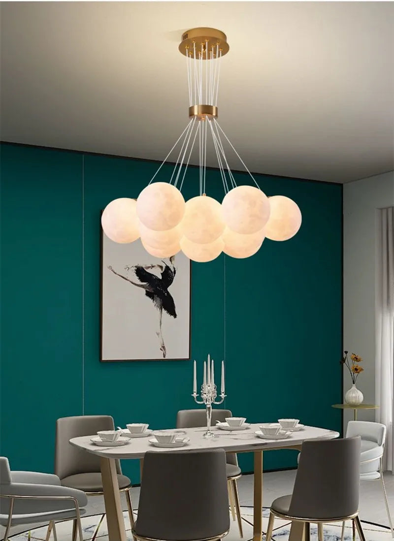 Nordic Planet 3D Moon Ceiling Chandelier Living Room Decoration Designer Creative Dining Room Bedroom Pendant Lamp Lustre Fixtur