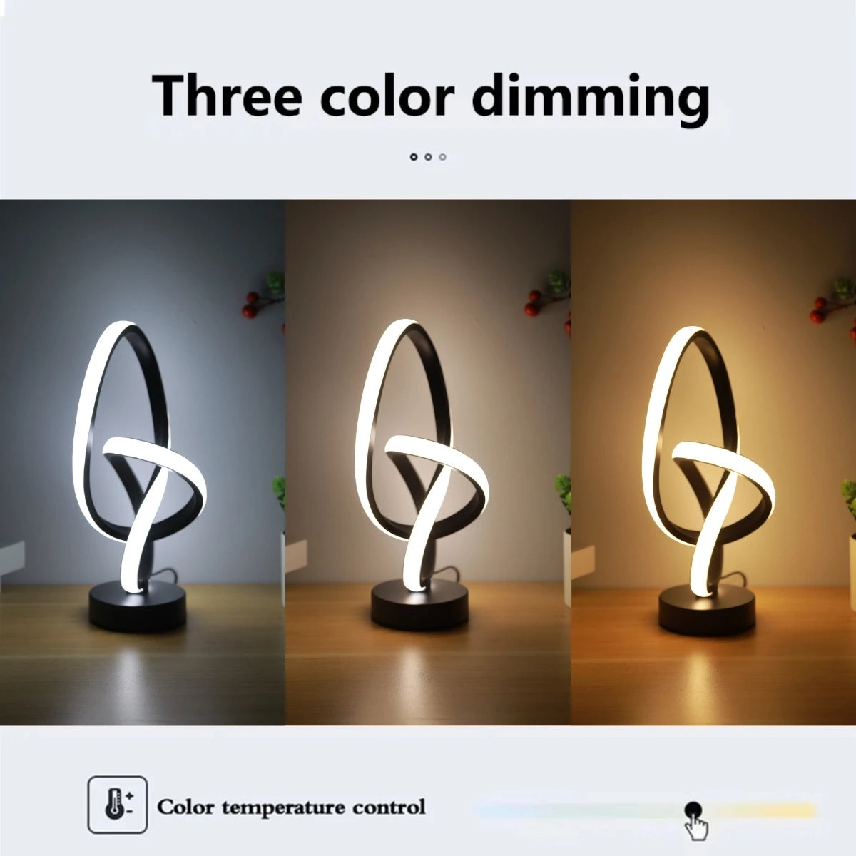 Simple and Creative LED Desk Lamp with USB Three Color Adjustable Brightness, Bedroom Living Room Home, Office Decorative Light