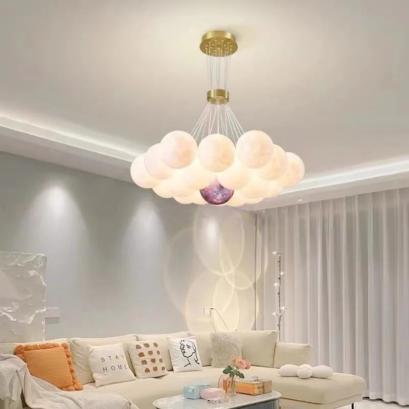 Nordic Planet 3D Moon Ceiling Chandelier Living Room Decoration Designer Creative Dining Room Bedroom Pendant Lamp Lustre Fixtur