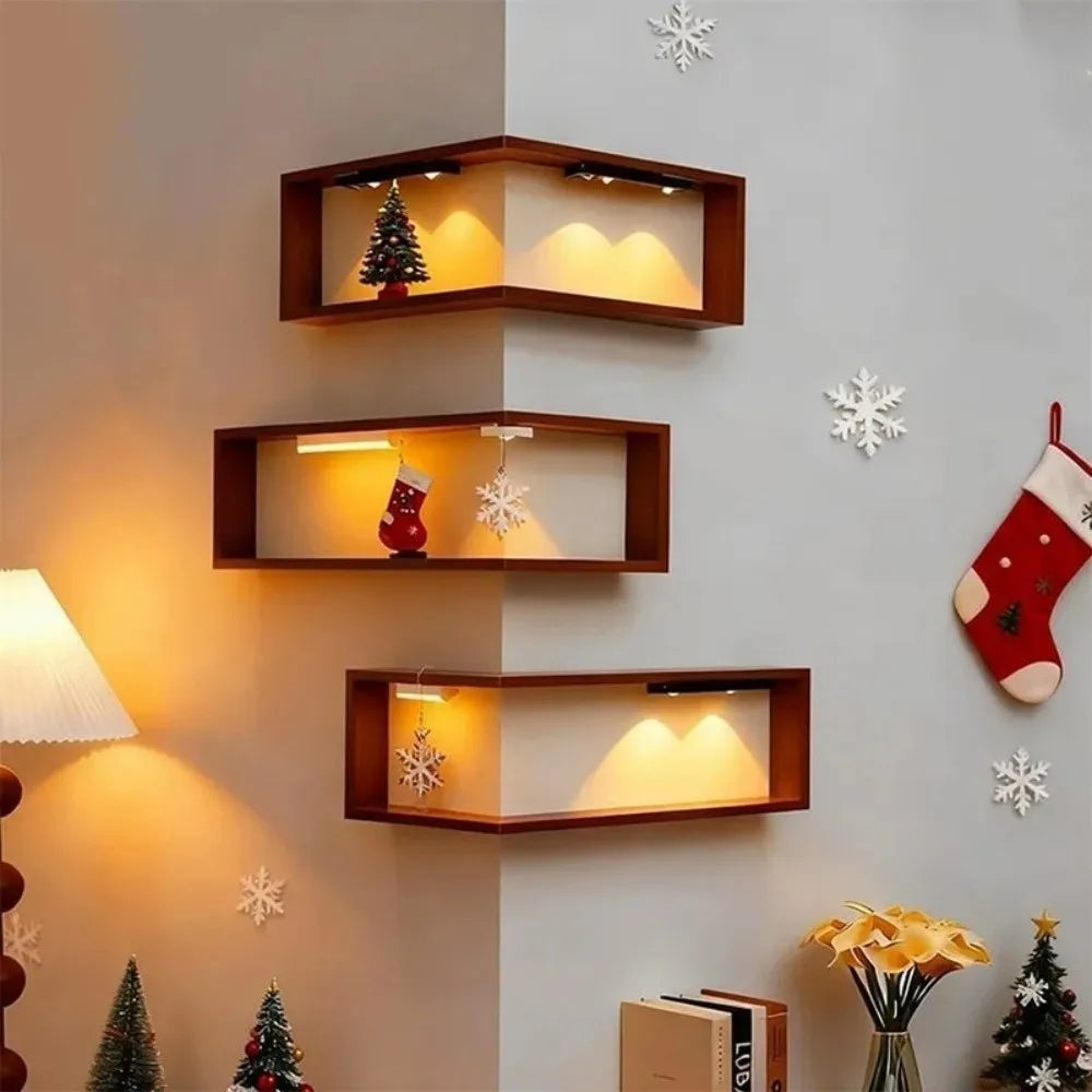 Space Saving 90 Degree Corner Wall Shelf Floating Shelf Suspended Corner Bookshelf Wall Mounted Wooden Display Shelf Home