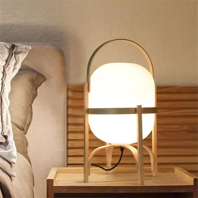 Wabi Sabi Wood LED Table Lamp Minimalist Glass Lampshade for Study Bedroom Bedside Living Room Reading Home Decor Standing Light