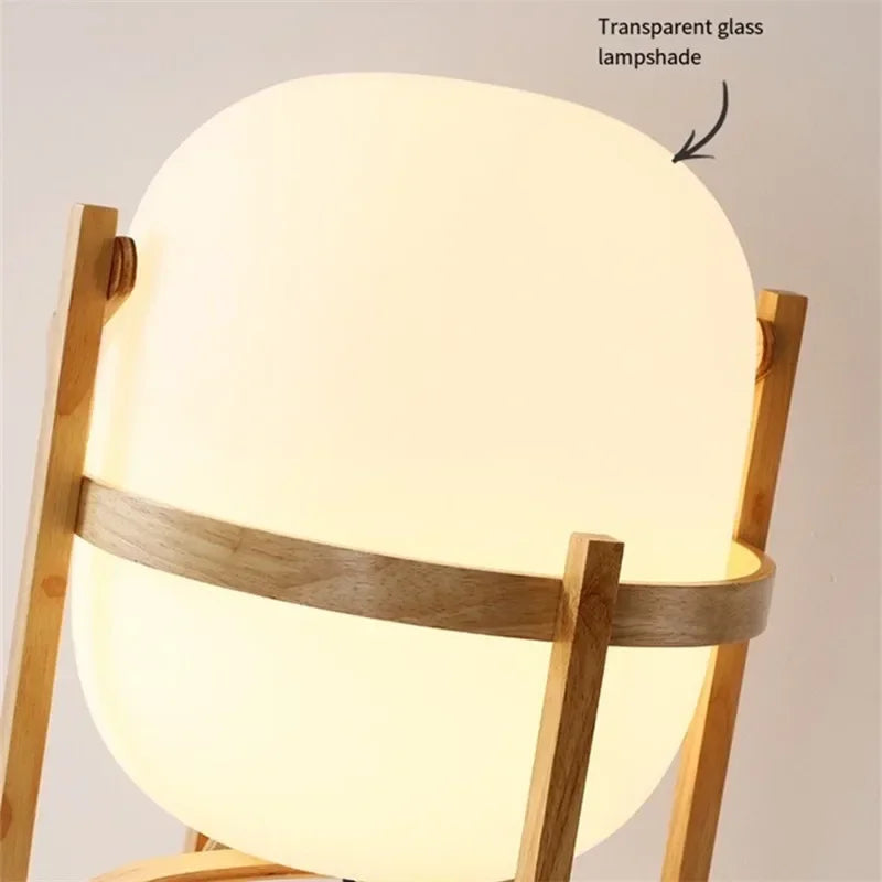 Wabi Sabi Wood LED Table Lamp Minimalist Glass Lampshade for Study Bedroom Bedside Living Room Reading Home Decor Standing Light
