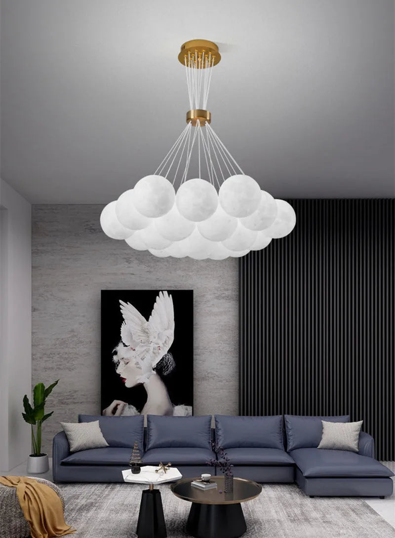Nordic Planet 3D Moon Ceiling Chandelier Living Room Decoration Designer Creative Dining Room Bedroom Pendant Lamp Lustre Fixtur