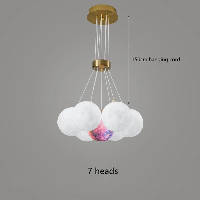 Nordic Planet 3D Moon Ceiling Chandelier Living Room Decoration Designer Creative Dining Room Bedroom Pendant Lamp Lustre Fixtur